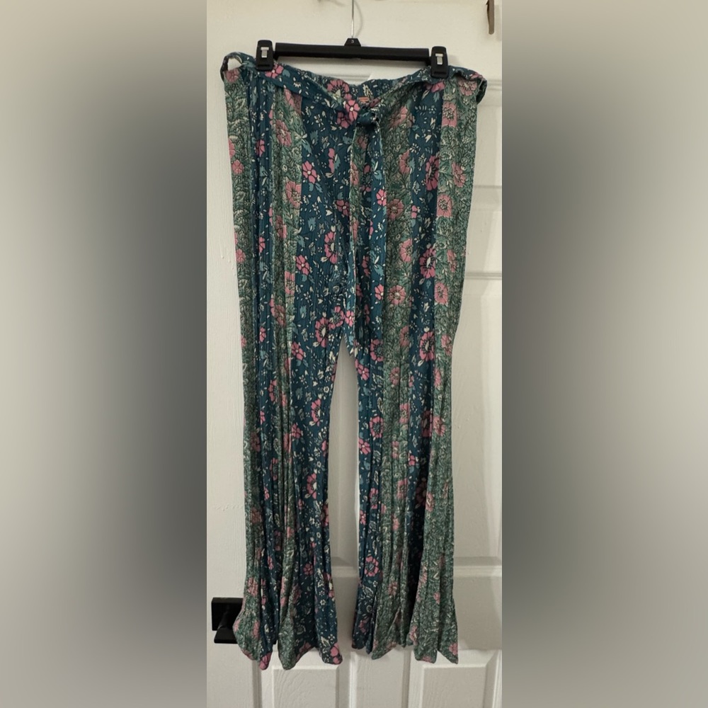 Free People Floral Wide-Leg Pants in Green and Pink